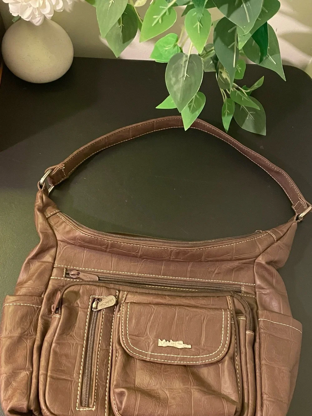 MultiSac Brown Croc-Embossed Shoulder Bag